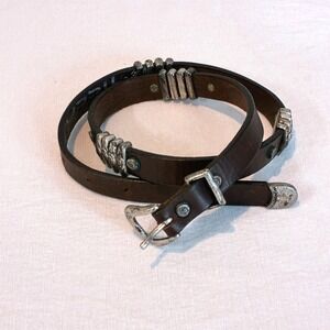 Y2K Fossil Womens Brown Leather Belt Silver Concho Embellished Western Style